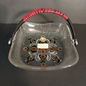 Walther Glass Crystal Dish With Handle Bowl Basket West Germany Vintage